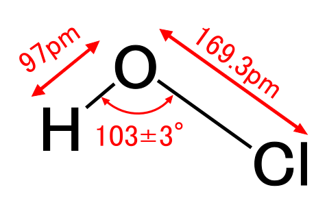 Structural formula of hypochlorous acid